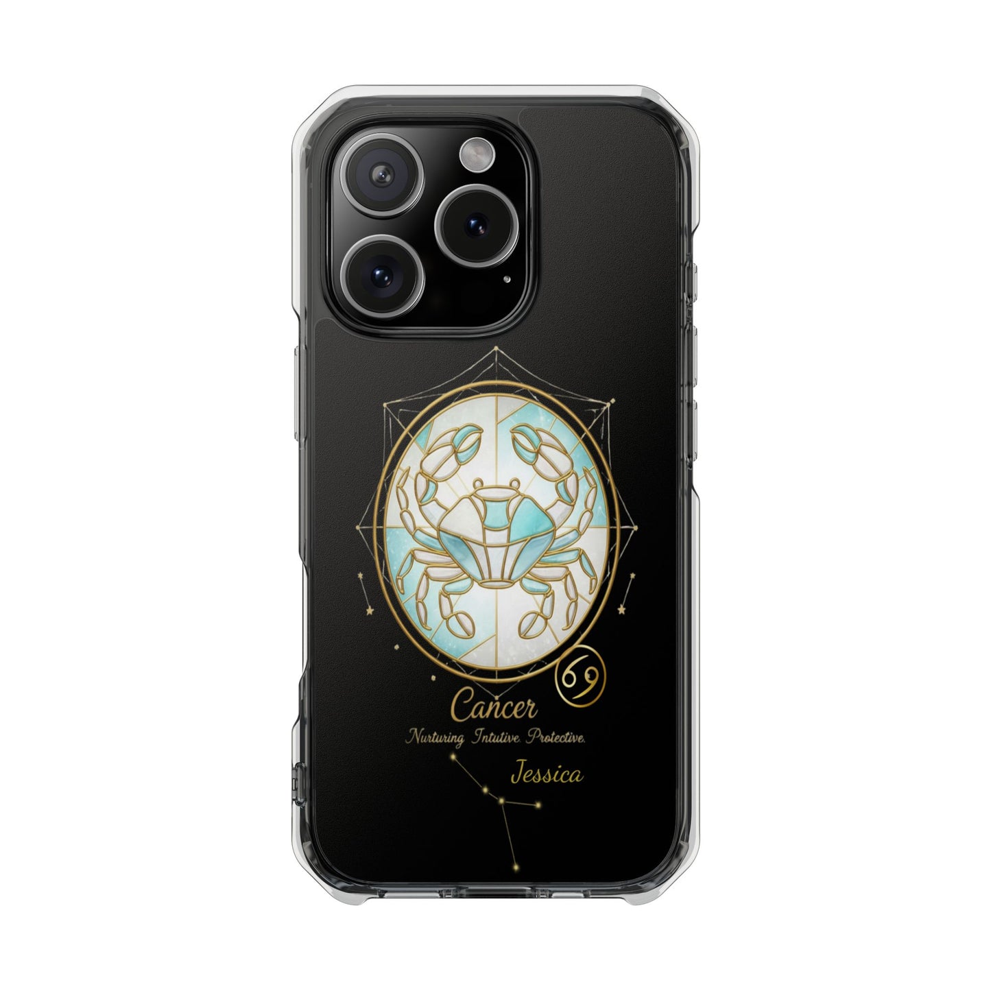 Zodiac Phone Case Fits iPhone 16 | 16 Pro | 16 Plus | 16 Pro Max MagSafe: Faux Stained Glass, Personalized Name