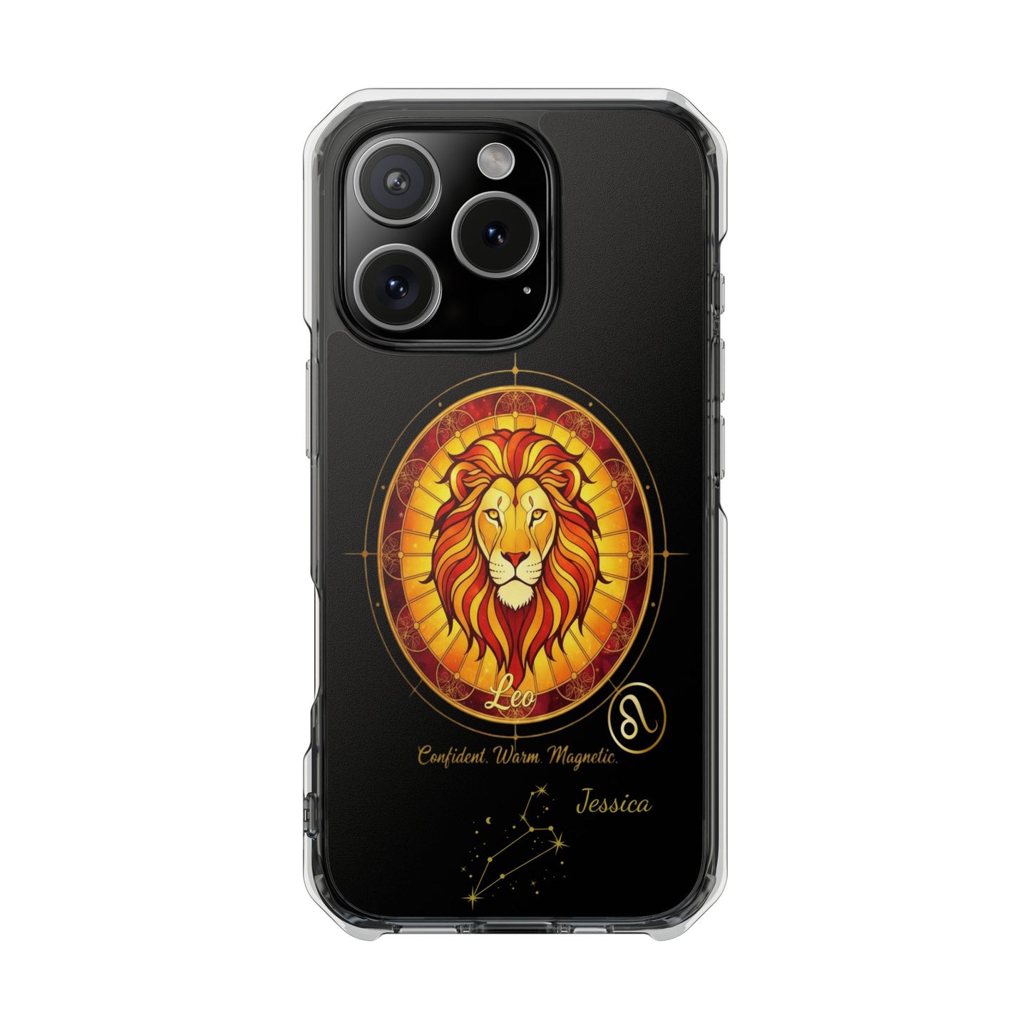 Zodiac Phone Case Fits iPhone 16 | 16 Pro | 16 Plus | 16 Pro Max MagSafe: Faux Stained Glass, Personalized Name
