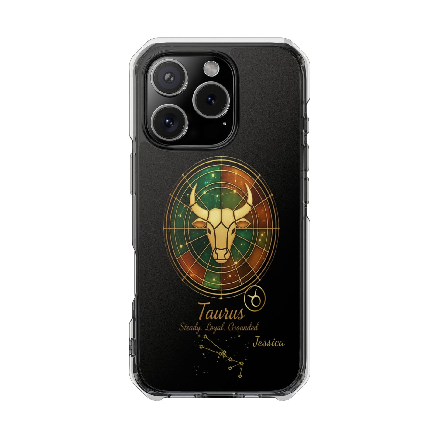 Zodiac Phone Case Fits iPhone 16 | 16 Pro | 16 Plus | 16 Pro Max MagSafe: Faux Stained Glass, Personalized Name