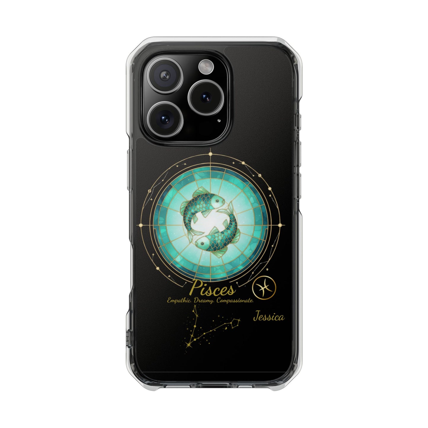 Zodiac Phone Case Fits iPhone 16 | 16 Pro | 16 Plus | 16 Pro Max MagSafe: Faux Stained Glass, Personalized Name