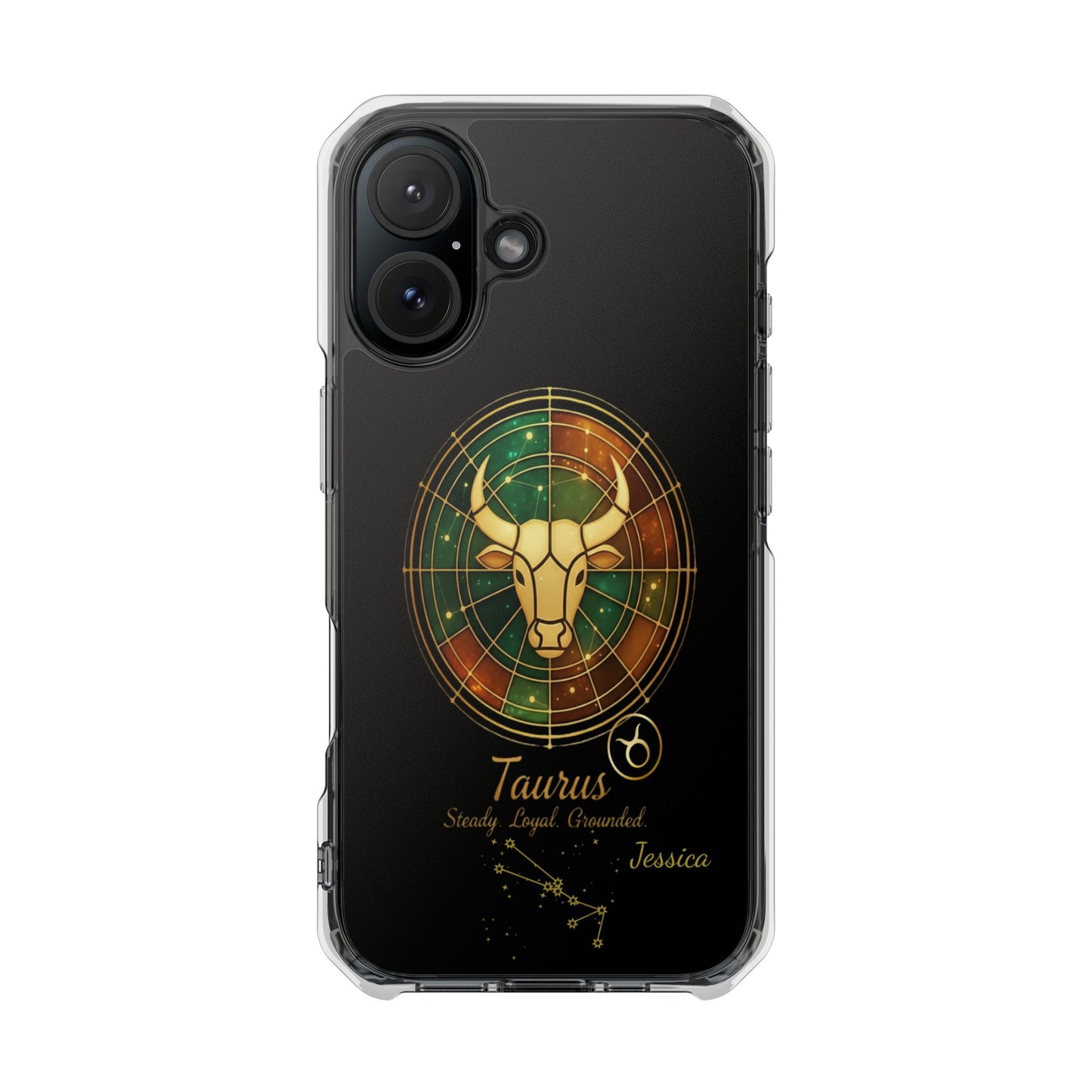 Zodiac Phone Case Fits iPhone 16 | 16 Pro | 16 Plus | 16 Pro Max MagSafe: Faux Stained Glass, Personalized Name