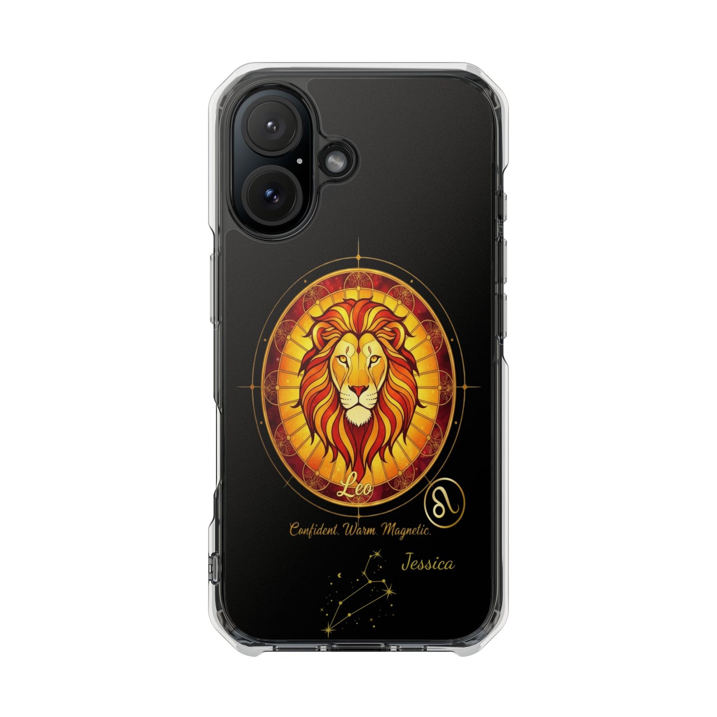 Zodiac Phone Case Fits iPhone 16 | 16 Pro | 16 Plus | 16 Pro Max MagSafe: Faux Stained Glass, Personalized Name