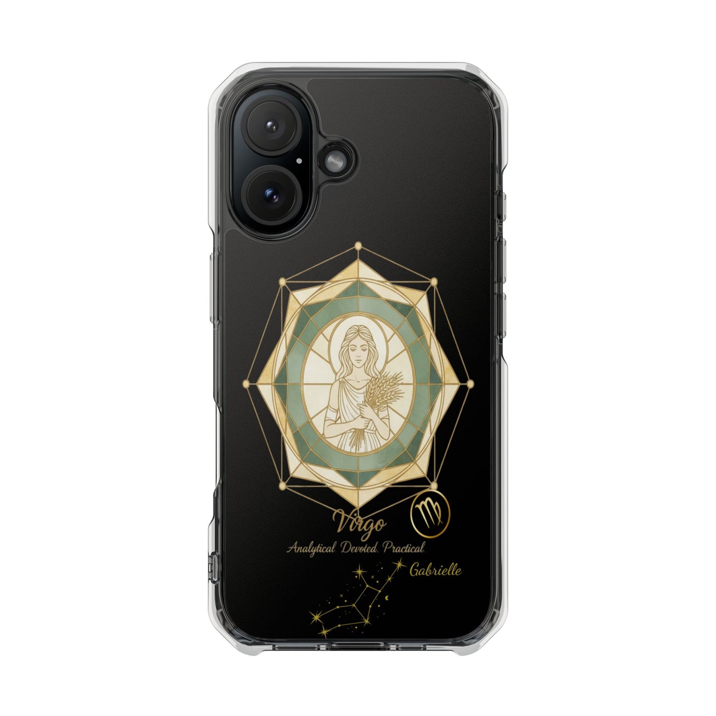 Zodiac Phone Case Fits iPhone 16 | 16 Pro | 16 Plus | 16 Pro Max MagSafe: Faux Stained Glass, Personalized Name