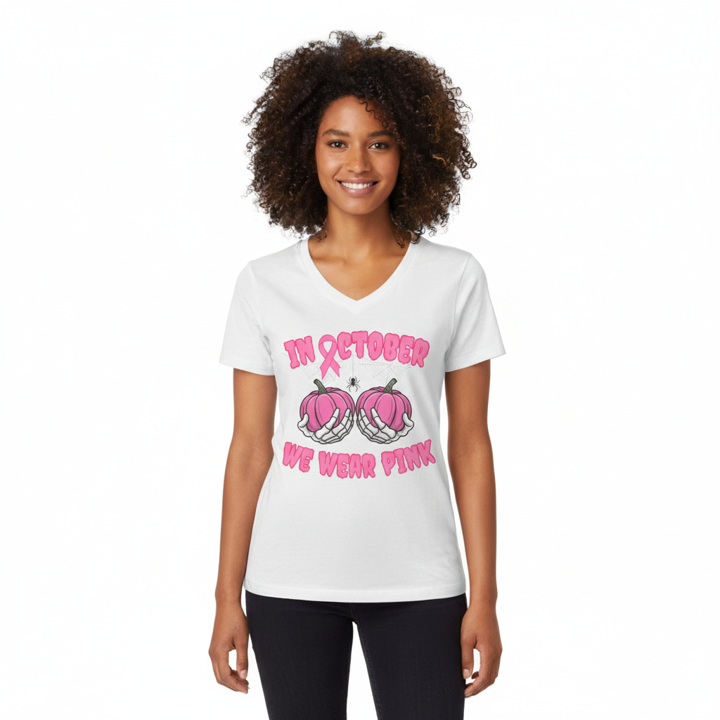 In October We Wear Pink Pumpkin Shirt | Breast Cancer Awareness Tee & Sweatshirt  | Breast Cancer Pink Ribbon Shirt