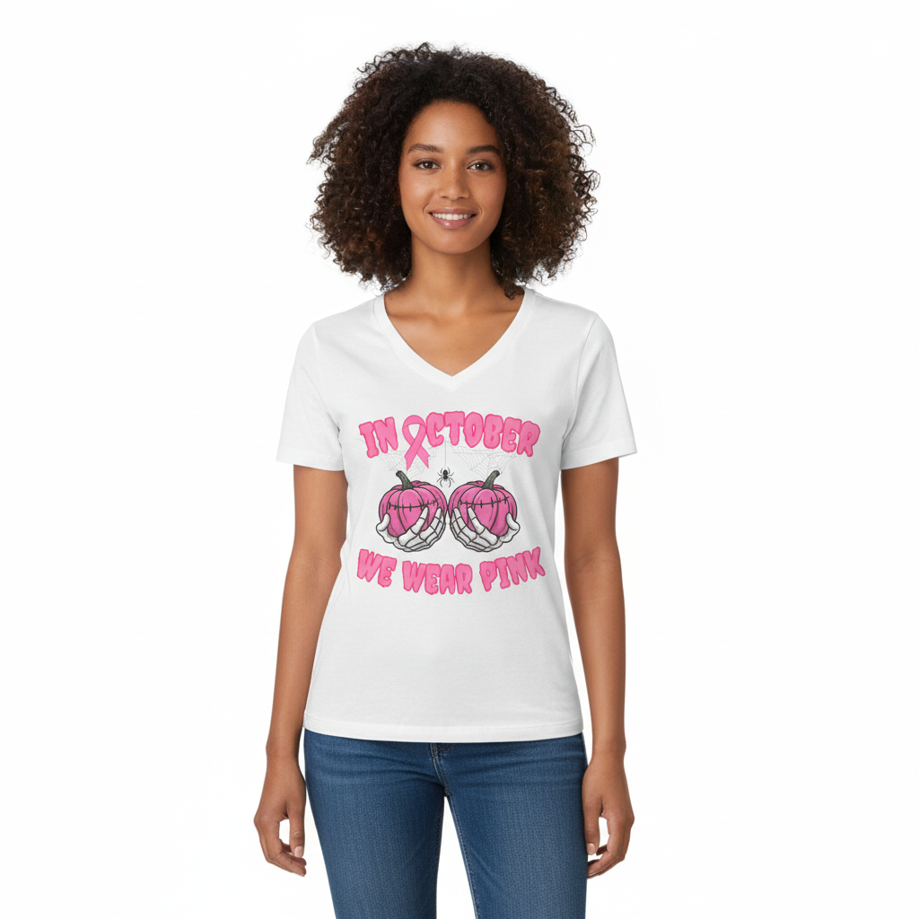 In October We Wear Pink Pumpkin Shirt | Breast Cancer Awareness Tee & Sweatshirt  | Breast Cancer Pink Ribbon Shirt