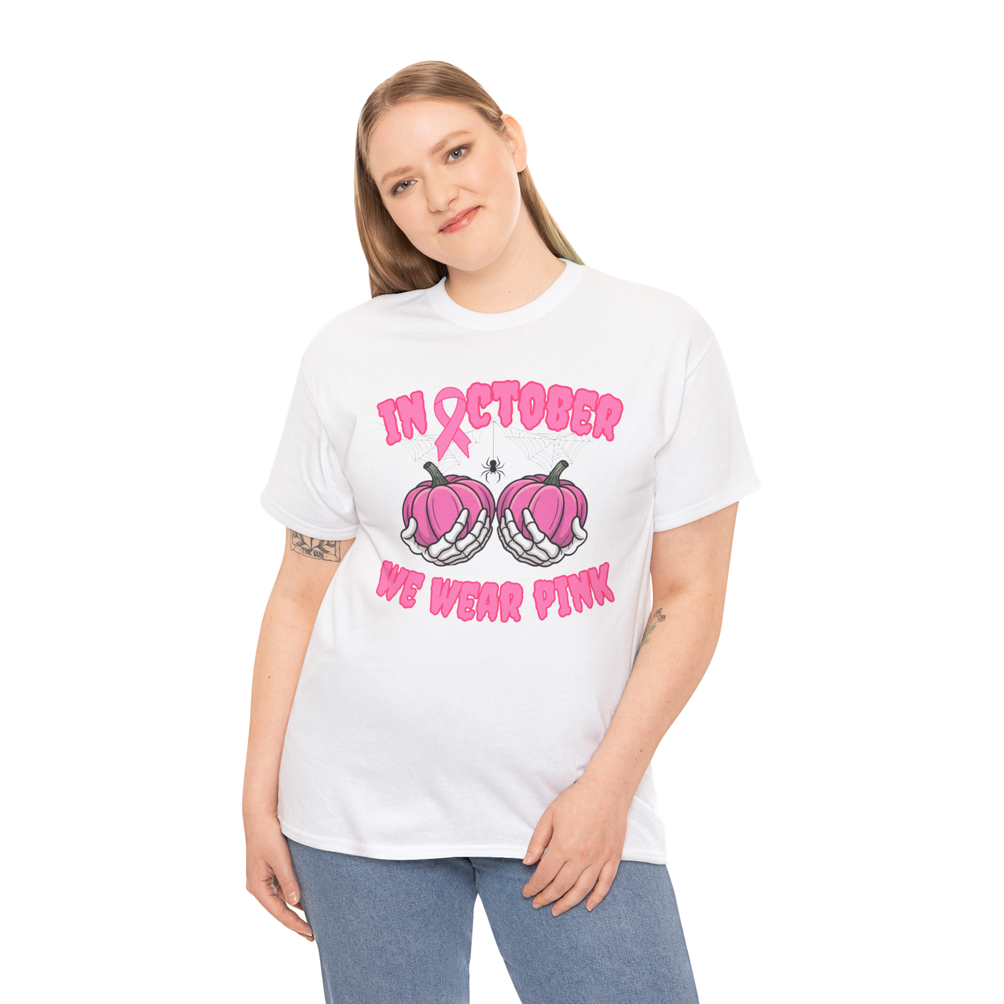In October We Wear Pink Pumpkin Shirt | Breast Cancer Awareness Tee & Sweatshirt  | Breast Cancer Pink Ribbon Shirt
