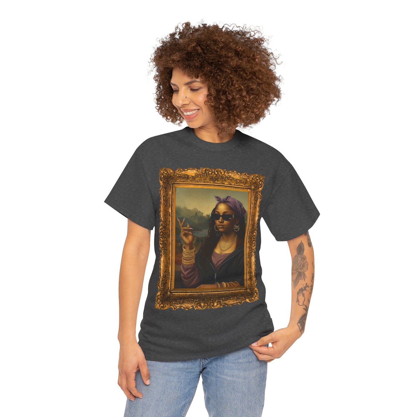 Monét Leisha Black Mona Lisa Hoodie, Sweatshirt & T-Shirt| Modern African American Art Streetwear | Vintage Gold Frame Design