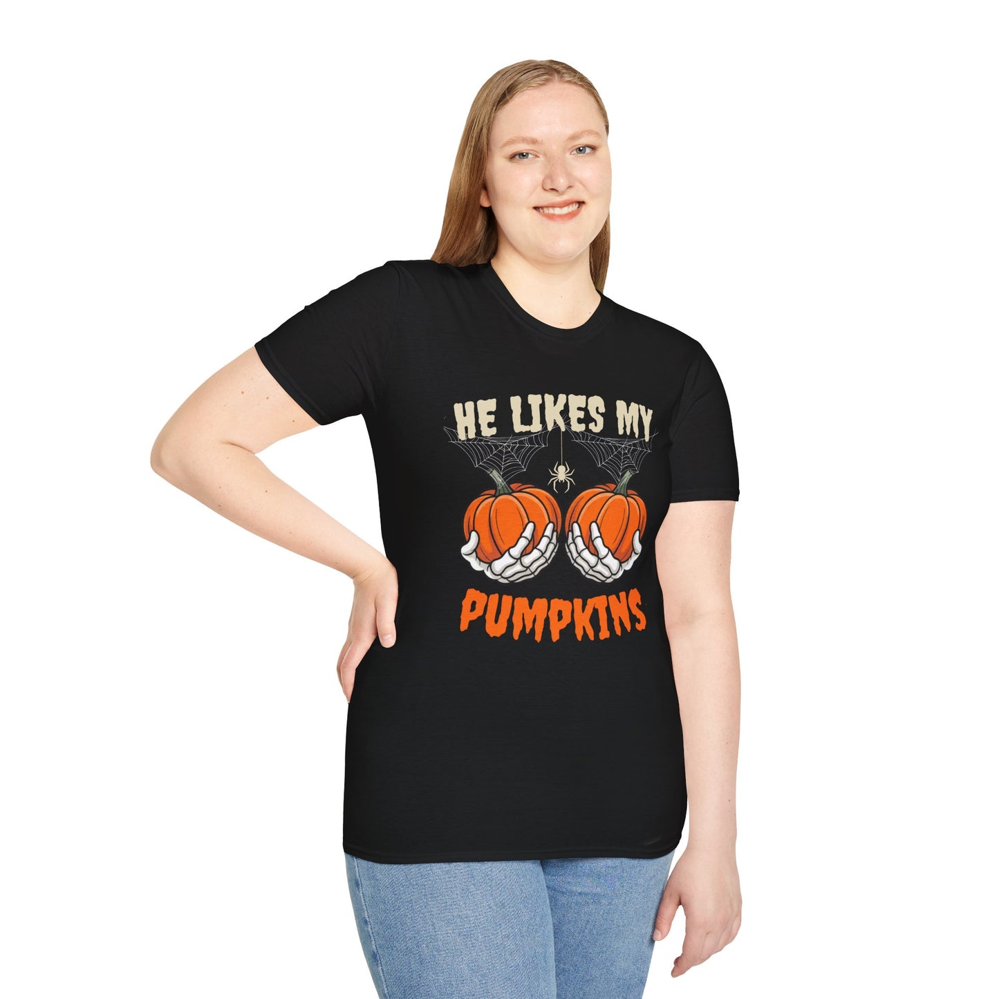 Halloween Couples Shirt Bundle | Funny Matching “She Likes My Broomstick” & “He Likes My Pumpkins” Tees | Spooky Couple T-Shirts