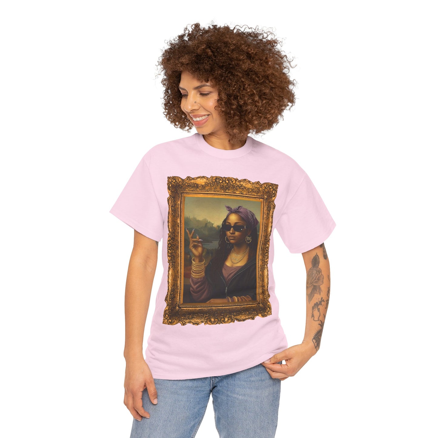 Monét Leisha Black Mona Lisa Hoodie, Sweatshirt & T-Shirt| Modern African American Art Streetwear | Vintage Gold Frame Design