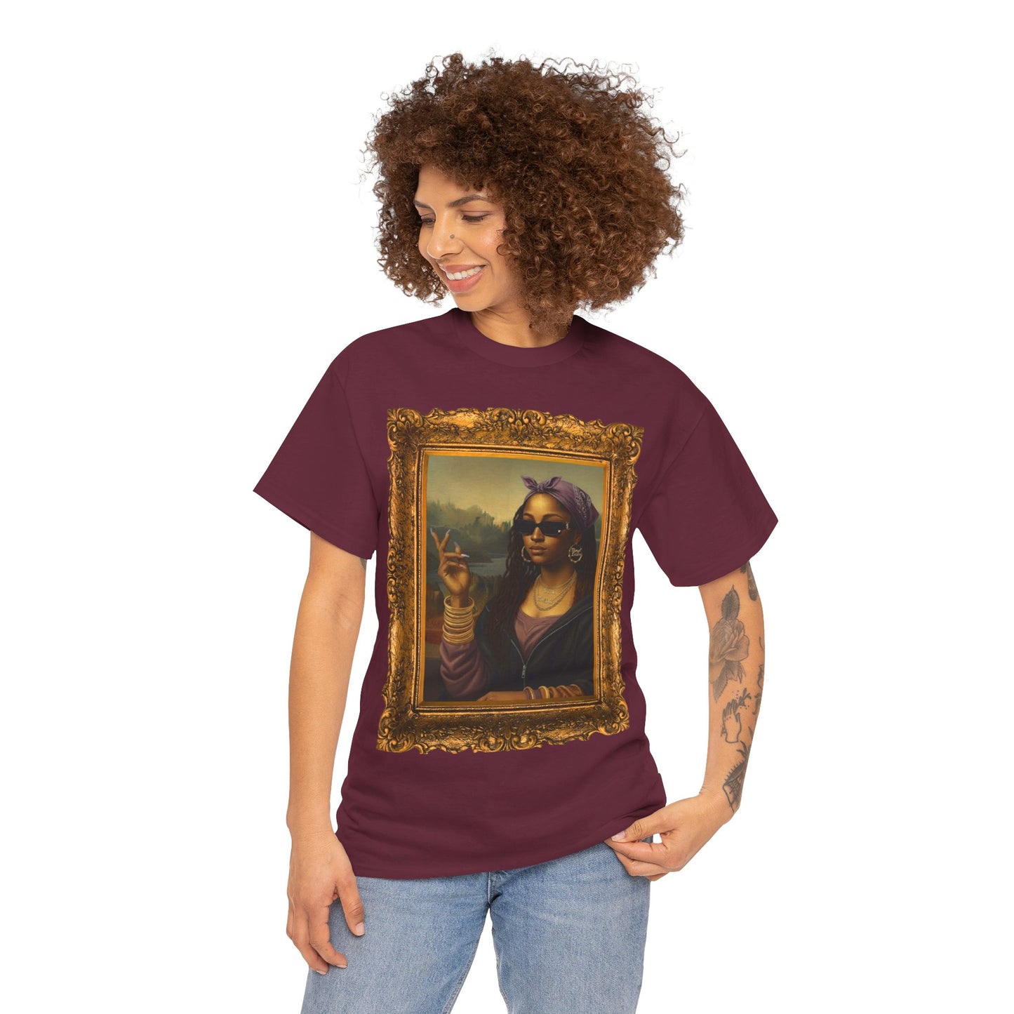 Monét Leisha Black Mona Lisa Hoodie, Sweatshirt & T-Shirt| Modern African American Art Streetwear | Vintage Gold Frame Design