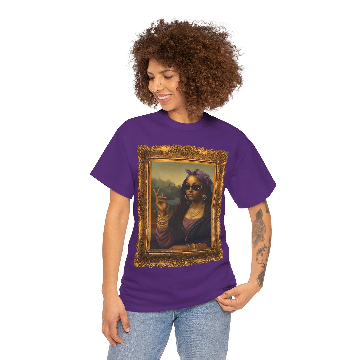 Monét Leisha Black Mona Lisa Hoodie, Sweatshirt & T-Shirt| Modern African American Art Streetwear | Vintage Gold Frame Design