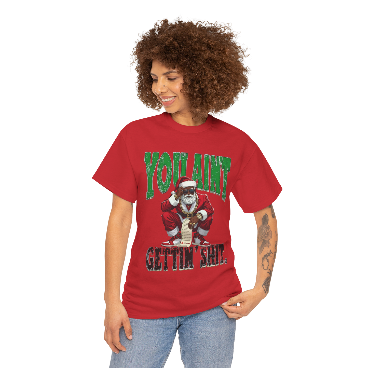 Black Santa “You Ain’t Gettin’ Shit” Christmas Shirt • Funny Holiday Tee, Sweatshirt, Hoodie • Gildan Unisex S–5XL🎄✨