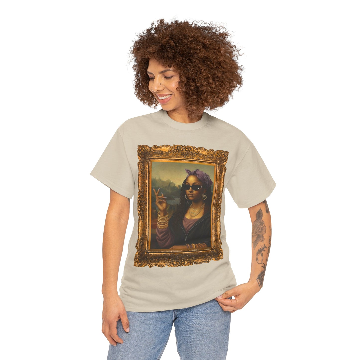 Monét Leisha Black Mona Lisa Hoodie, Sweatshirt & T-Shirt| Modern African American Art Streetwear | Vintage Gold Frame Design