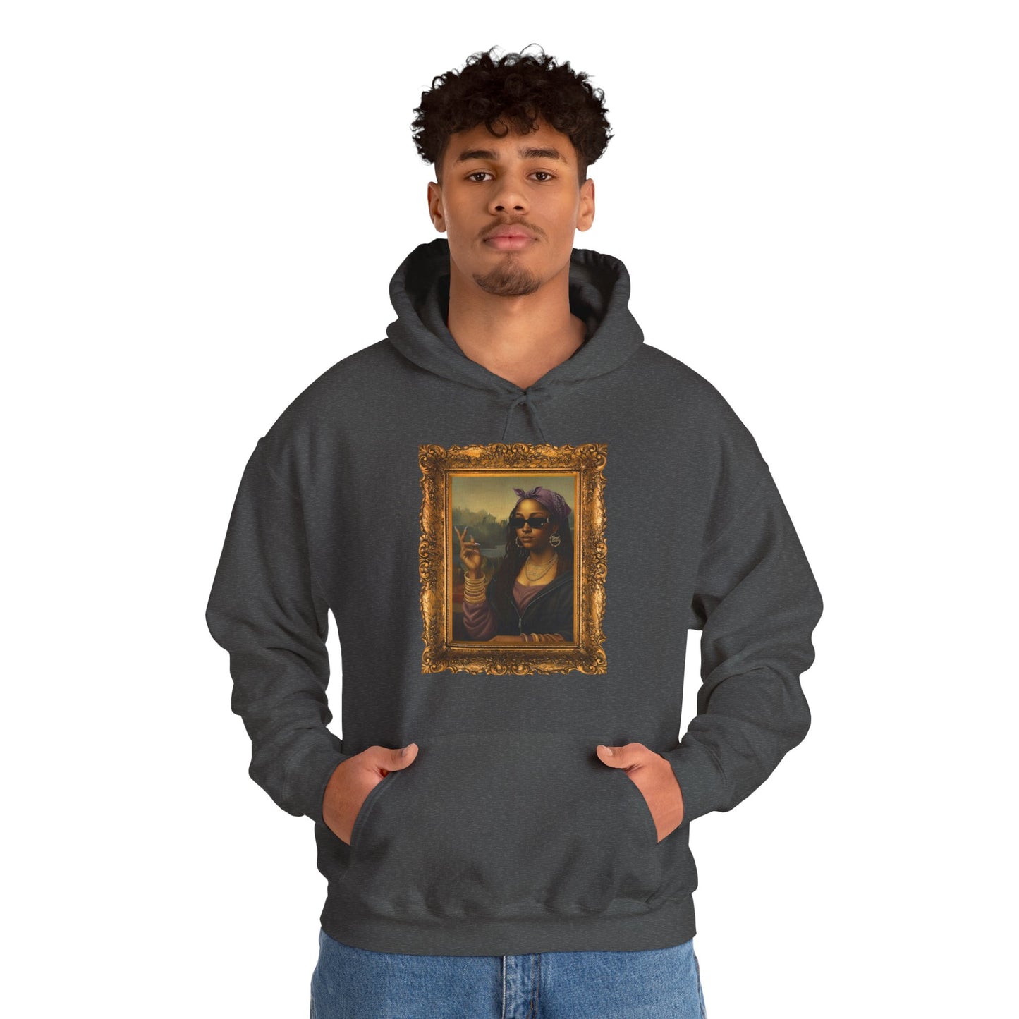 Monét Leisha Black Mona Lisa Hoodie, Sweatshirt & T-Shirt| Modern African American Art Streetwear | Vintage Gold Frame Design
