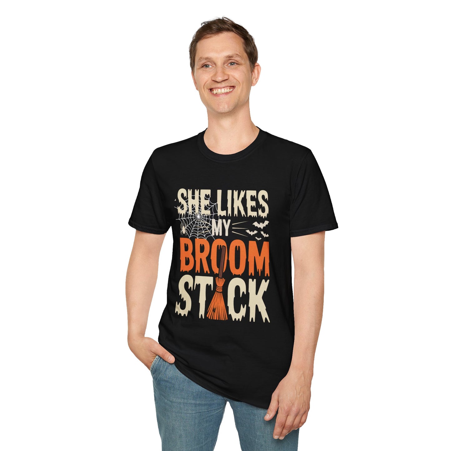 Halloween Couples Shirt Bundle | Funny Matching “She Likes My Broomstick” & “He Likes My Pumpkins” Tees | Spooky Couple T-Shirts