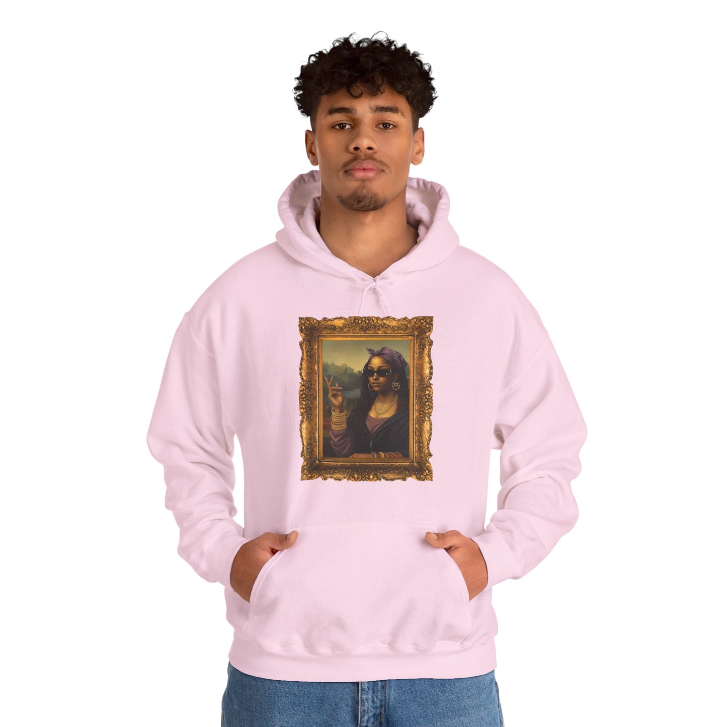 Monét Leisha Black Mona Lisa Hoodie, Sweatshirt & T-Shirt| Modern African American Art Streetwear | Vintage Gold Frame Design