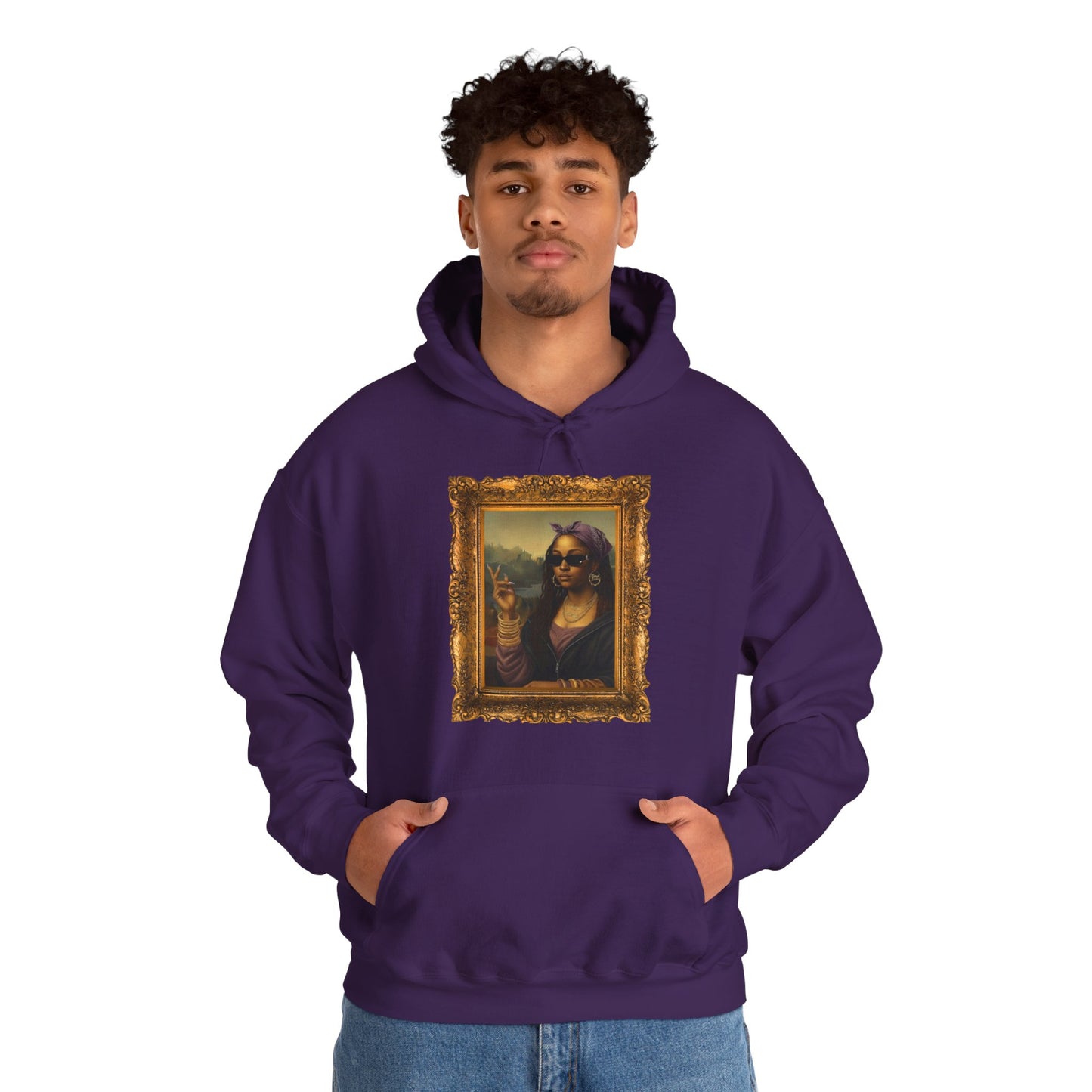 Monét Leisha Black Mona Lisa Hoodie, Sweatshirt & T-Shirt| Modern African American Art Streetwear | Vintage Gold Frame Design