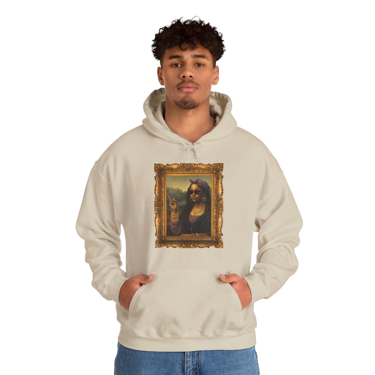 Monét Leisha Black Mona Lisa Hoodie, Sweatshirt & T-Shirt| Modern African American Art Streetwear | Vintage Gold Frame Design