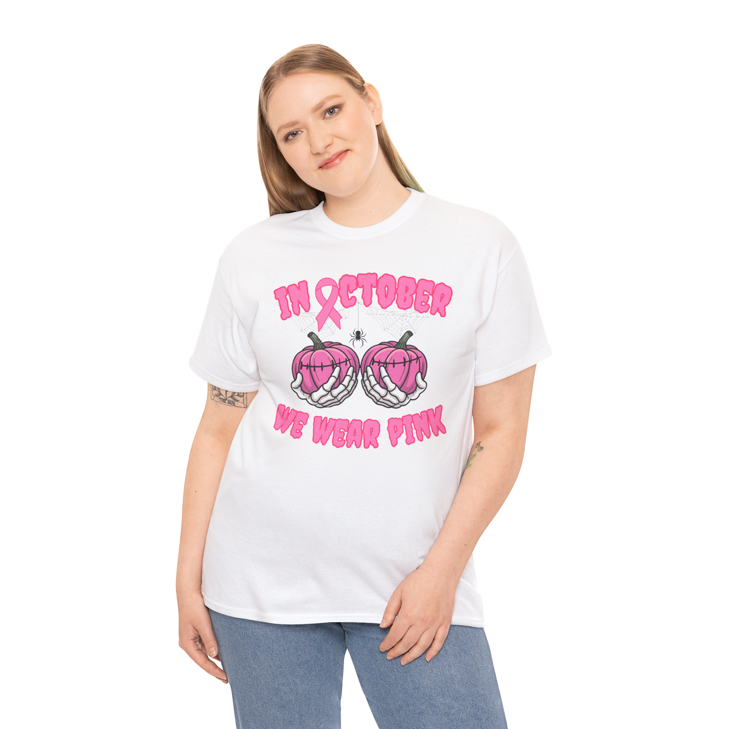In October We Wear Pink Pumpkin Shirt | Breast Cancer Awareness Tee & Sweatshirt  | Breast Cancer Pink Ribbon Shirt