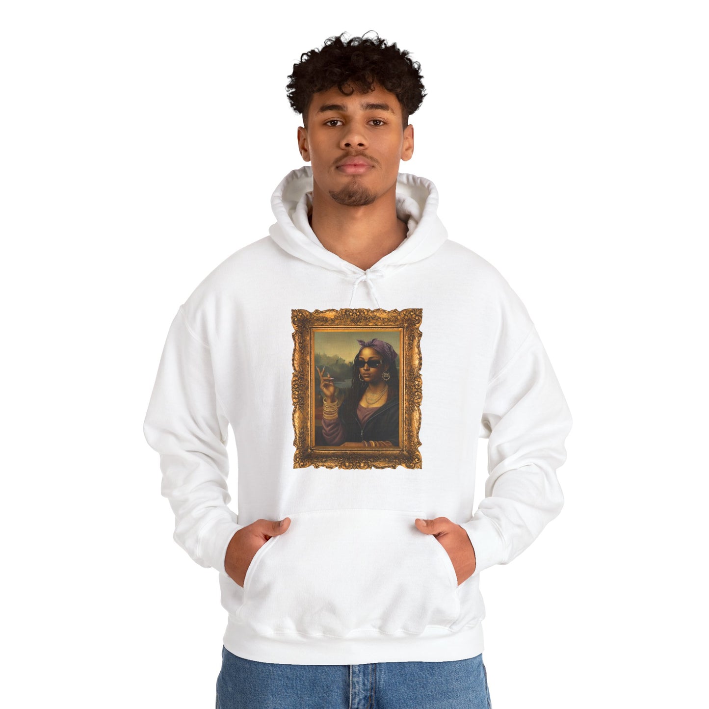 Monét Leisha Black Mona Lisa Hoodie, Sweatshirt & T-Shirt| Modern African American Art Streetwear | Vintage Gold Frame Design