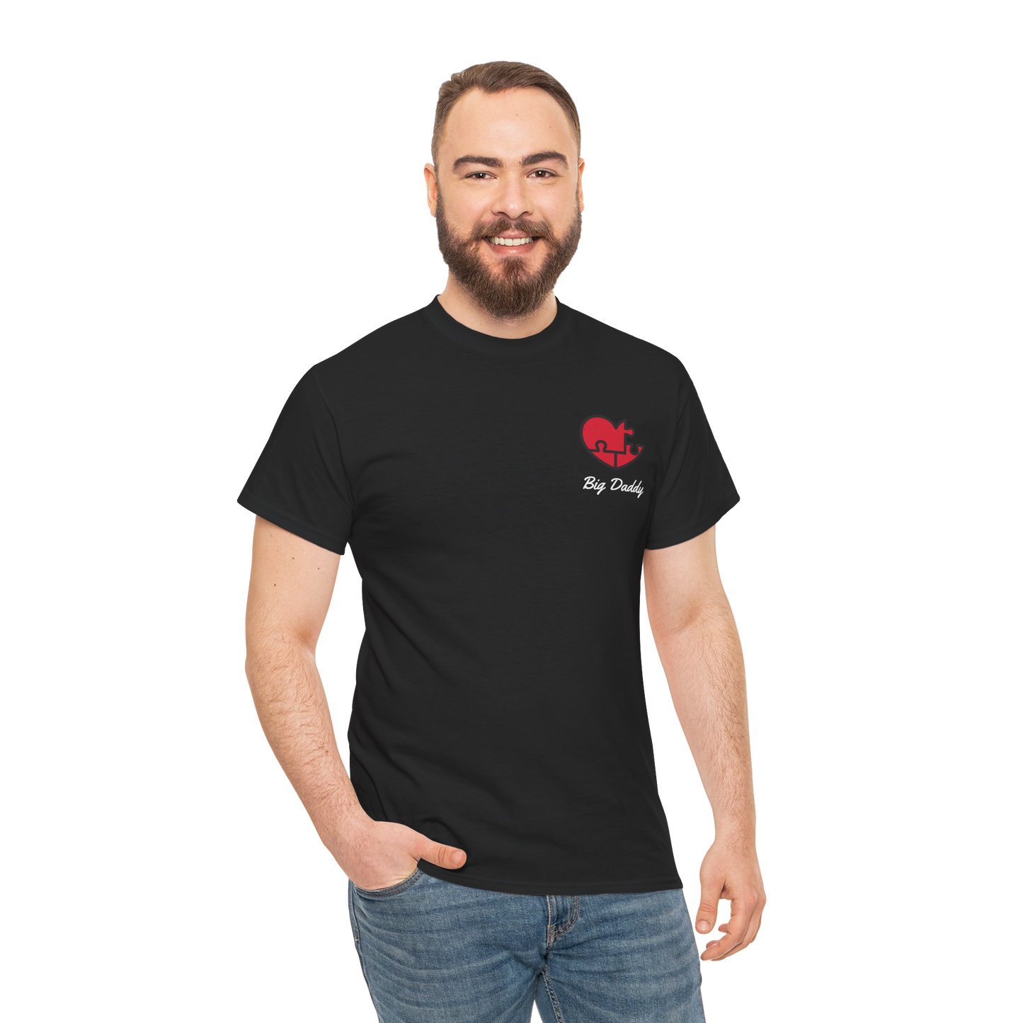 Puzzle Piece Heart Couples Shirt Set • Custom Matching T-Shirts • Personalized Name Tees • Unisex Black Gildan 5000 • Valentine’s, Anniversary Gift