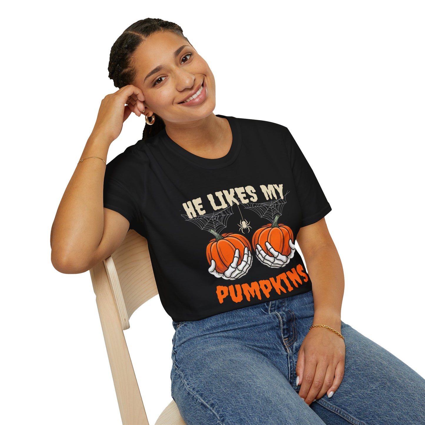 Halloween Couples Shirt Bundle | Funny Matching “She Likes My Broomstick” & “He Likes My Pumpkins” Tees | Spooky Couple T-Shirts
