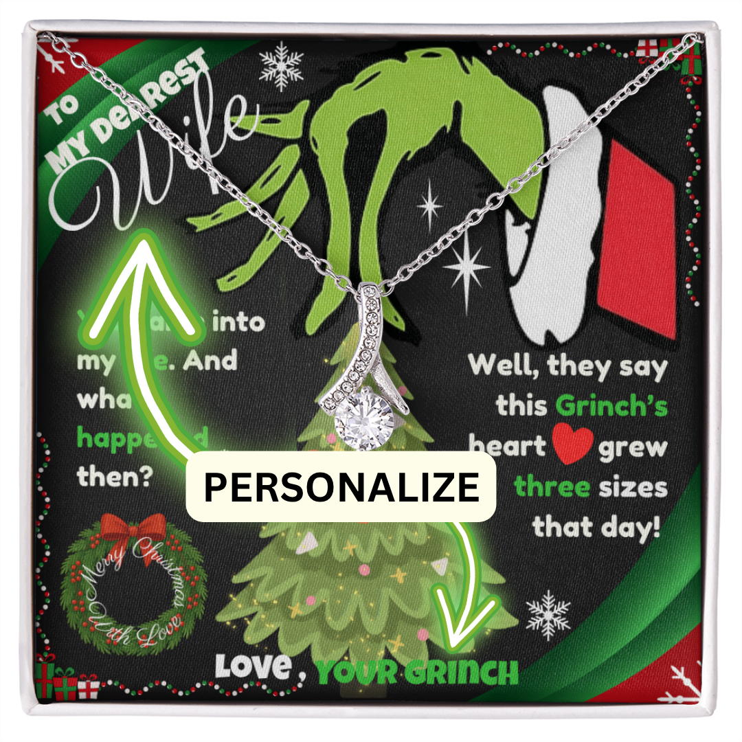 Christmas Necklace for Her – Personalized Alluring Necklace with Custom Message Card – “This Heart Grew Three Sizes” – Gift for Daughter, Sister, Niece, Granddaughter🎄✨