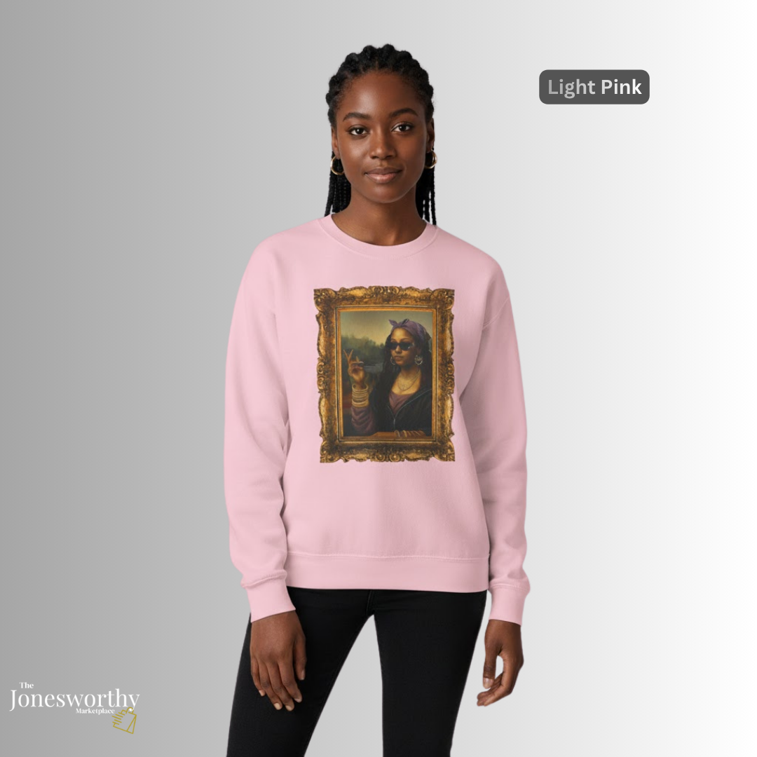 Monét Leisha Black Mona Lisa Hoodie, Sweatshirt & T-Shirt| Modern African American Art Streetwear | Vintage Gold Frame Design