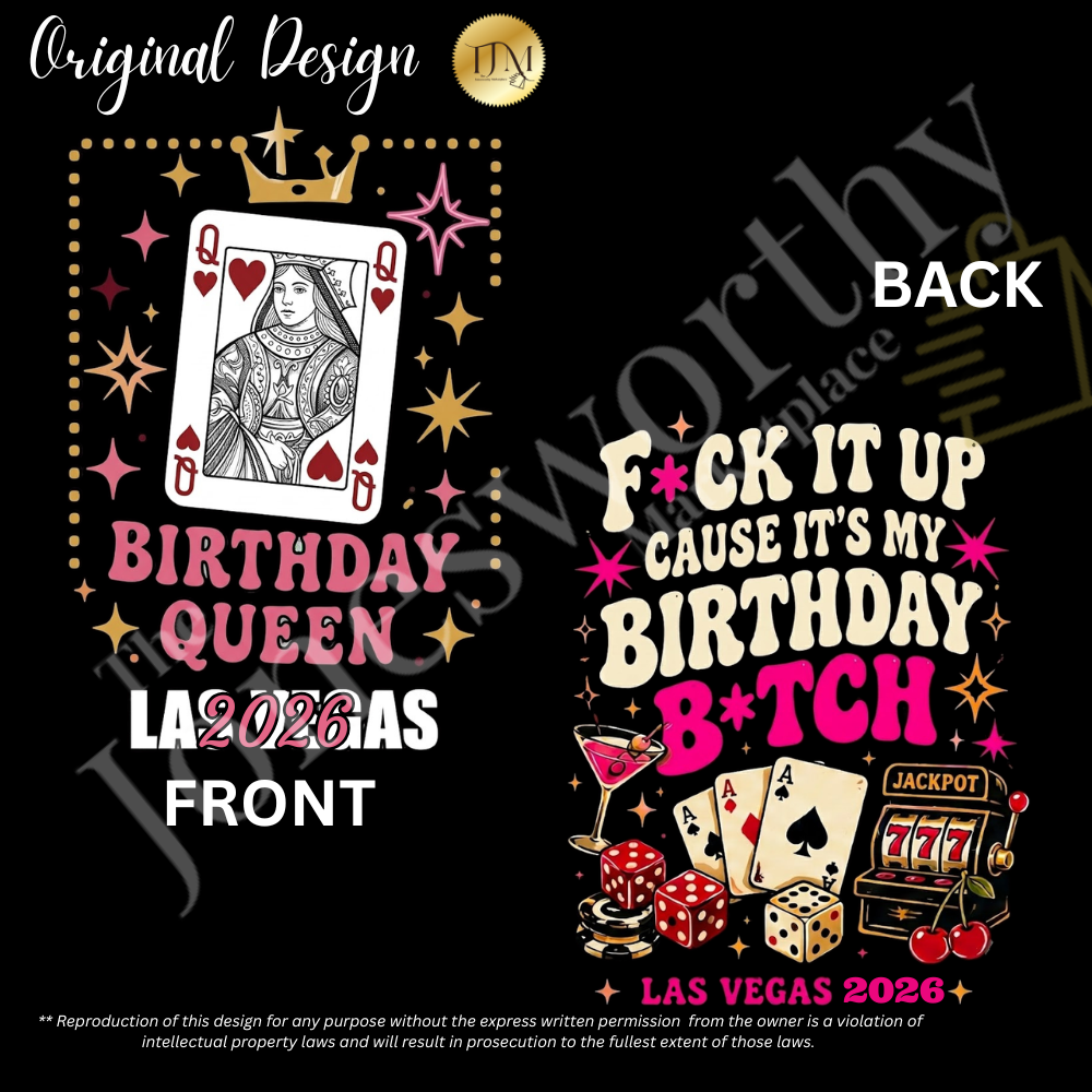 👑🎰♠️ Las Vegas Birthday Collection | Queen Birthday Trip Shirts | Personalized Year | Gildan® 8000 DryBlend® Unisex T-Shirt