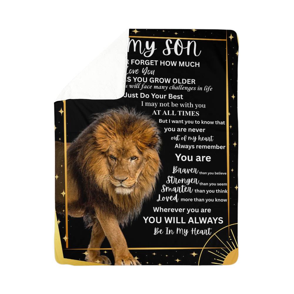 To My Son Lion Blanket | Inspirational Gift from Mom or Dad | Mink Touch or Sherpa Fleece | 30x40 & 60x80 | Meaningful Son Gift
