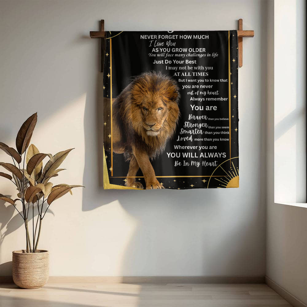 To My Son Lion Blanket | Inspirational Gift from Mom or Dad | Mink Touch or Sherpa Fleece | 30x40 & 60x80 | Meaningful Son Gift