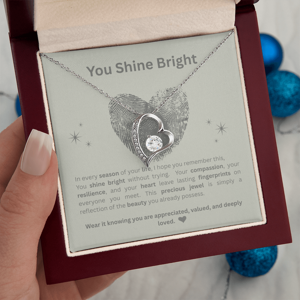 You Shine Bright Appreciation Necklace | Double-Heart Pendant with Message Card | White Gold & Yellow Gold Finish |  Gift for Her