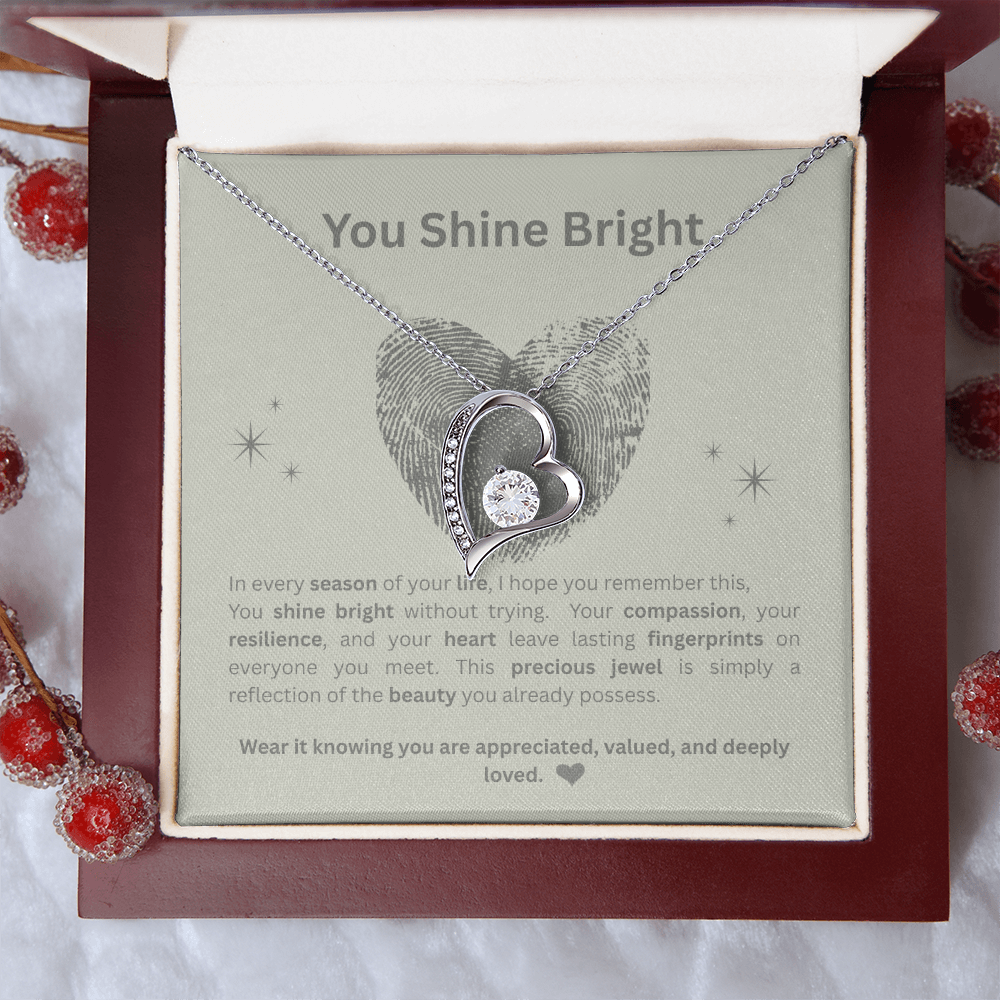 You Shine Bright Appreciation Necklace | Double-Heart Pendant with Message Card | White Gold & Yellow Gold Finish |  Gift for Her