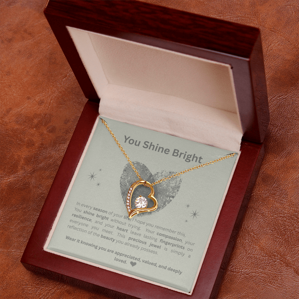 You Shine Bright Appreciation Necklace | Double-Heart Pendant with Message Card | White Gold & Yellow Gold Finish |  Gift for Her