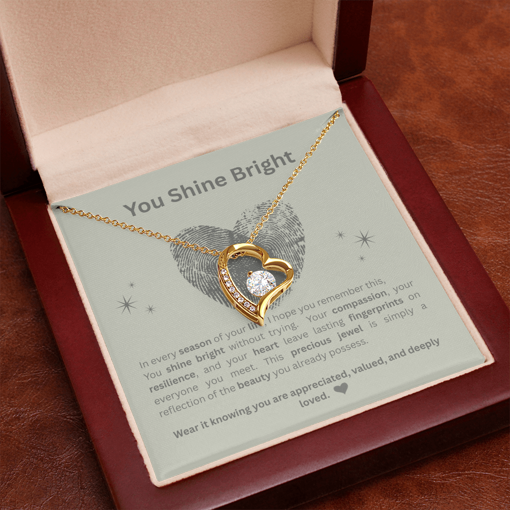 You Shine Bright Appreciation Necklace | Double-Heart Pendant with Message Card | White Gold & Yellow Gold Finish |  Gift for Her