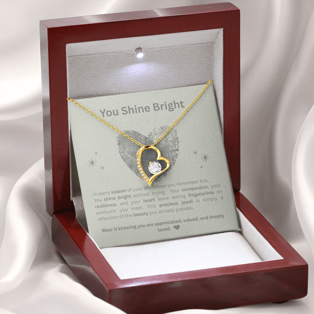 You Shine Bright Appreciation Necklace | Double-Heart Pendant with Message Card | White Gold & Yellow Gold Finish |  Gift for Her