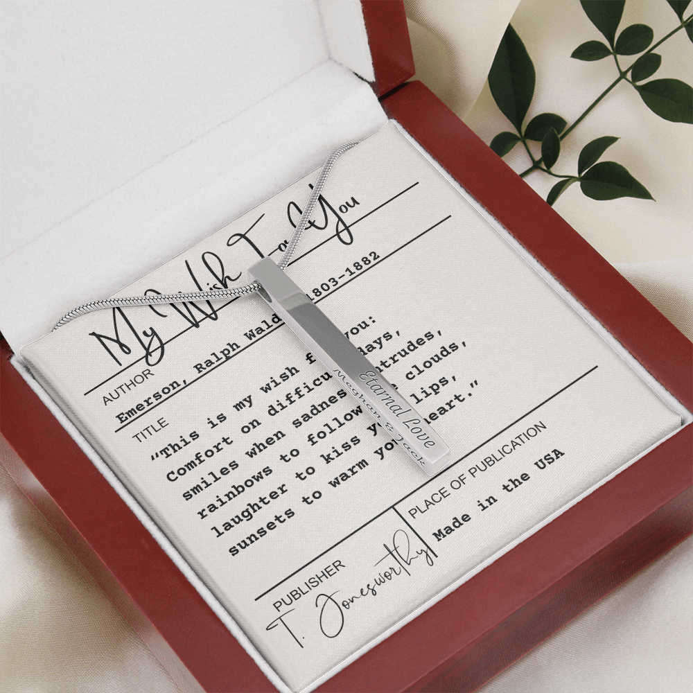 Engraved 4-Sided Minimalist Stick Necklace  |  Custom Bookmark | Personalized Bar Pendant  Gift for Readers with Emerson Quote Card |