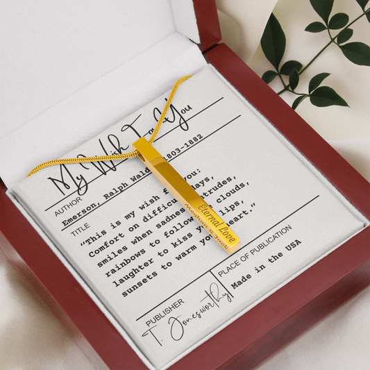 Engraved 4-Sided Minimalist Stick Necklace  |  Custom Bookmark | Personalized Bar Pendant  Gift for Readers with Emerson Quote Card |