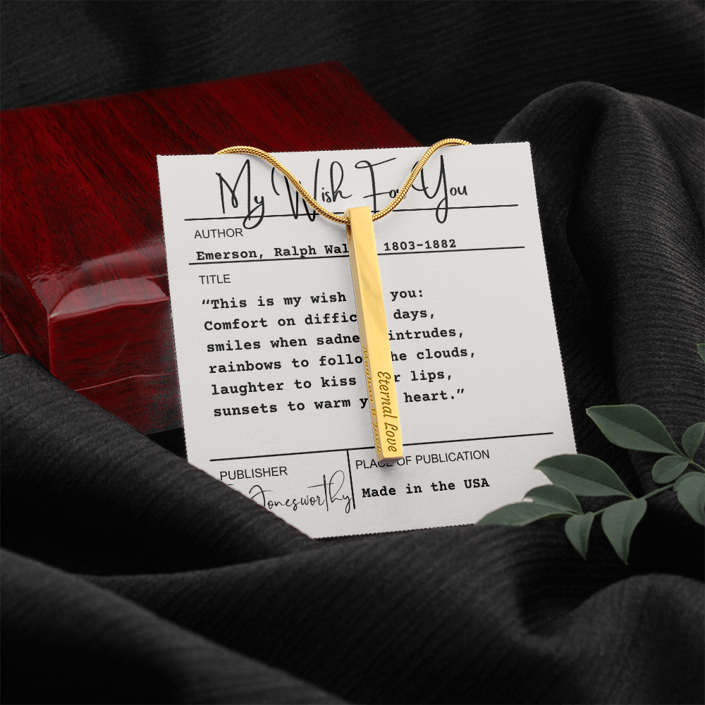 Engraved 4-Sided Minimalist Stick Necklace  |  Custom Bookmark | Personalized Bar Pendant  Gift for Readers with Emerson Quote Card |