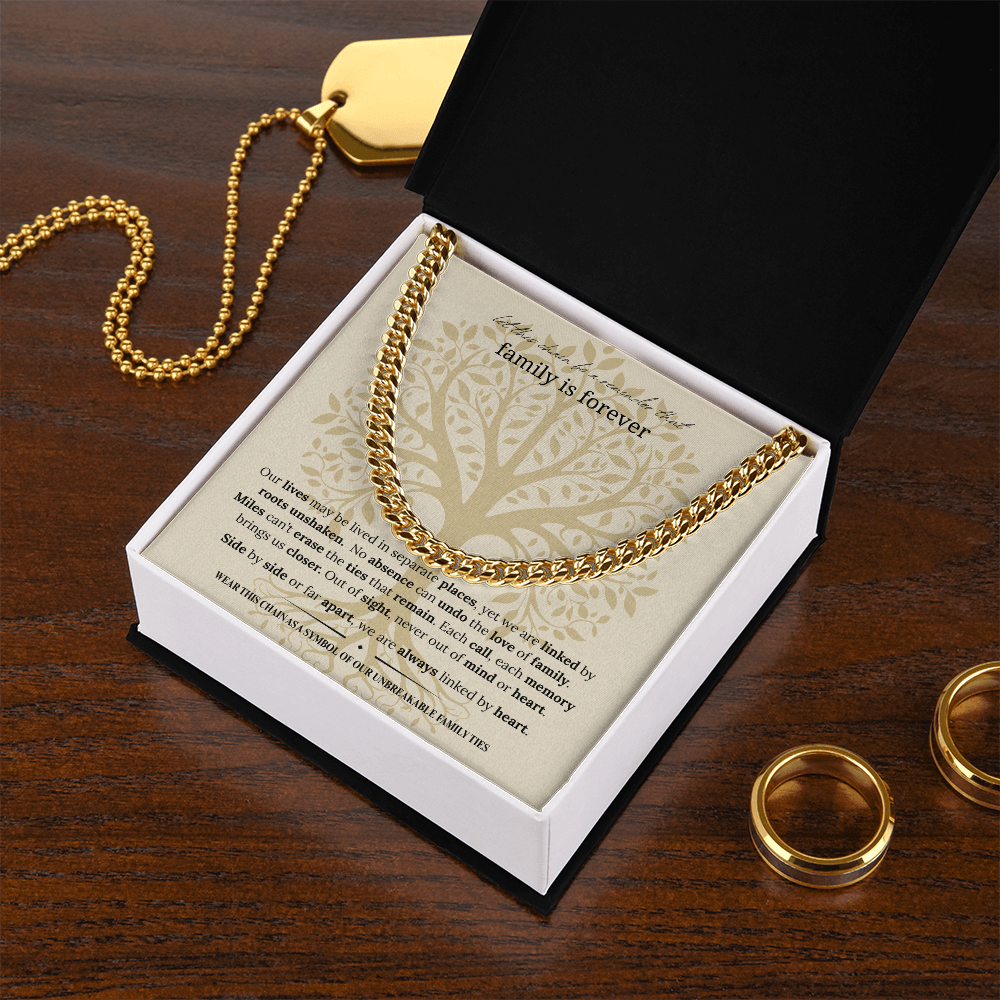 Gift for Dad, Son, or Brother | Family Is Forever Cuban Link Chain | Stainless Steel or 18K Gold Necklace | Symbol of Family Ties