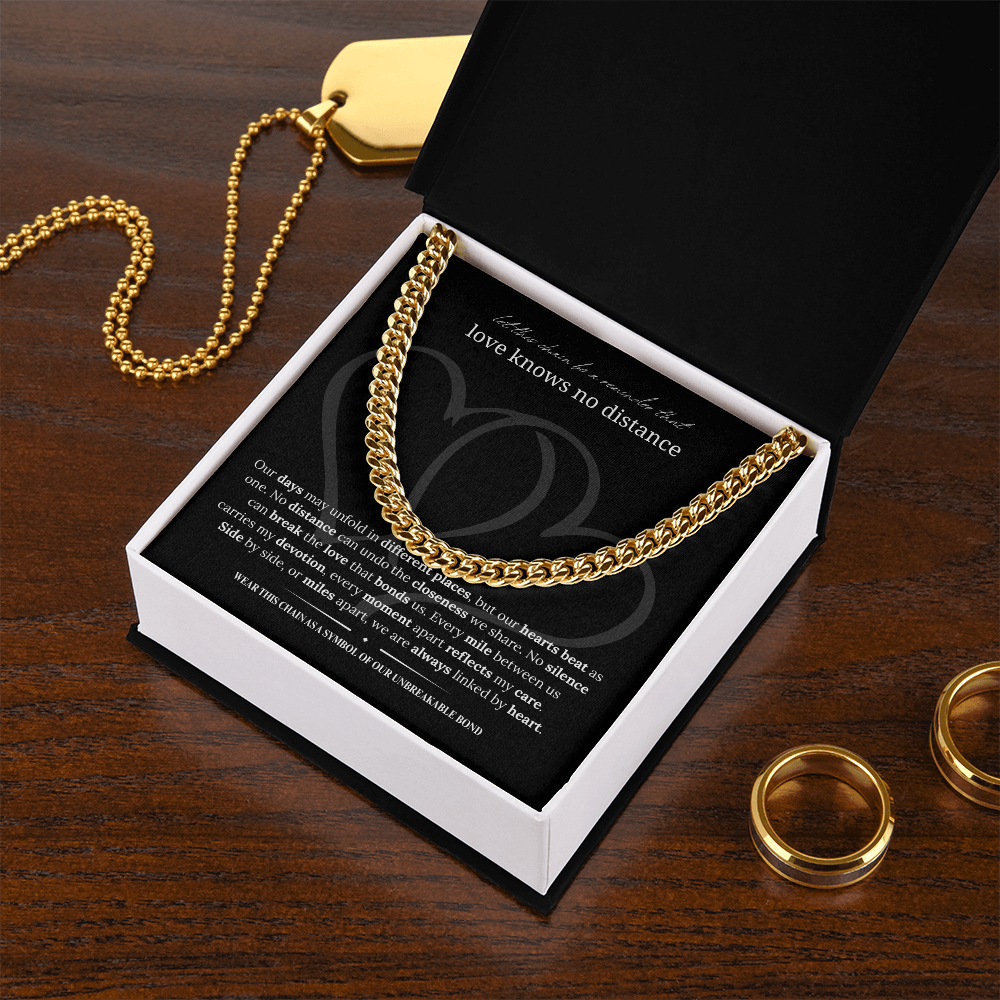 Long Distance Boyfriend Gift | Cuban Link Chain Necklace | Long Distance Love Gift for Him | 18K Gold or Stainless Steel