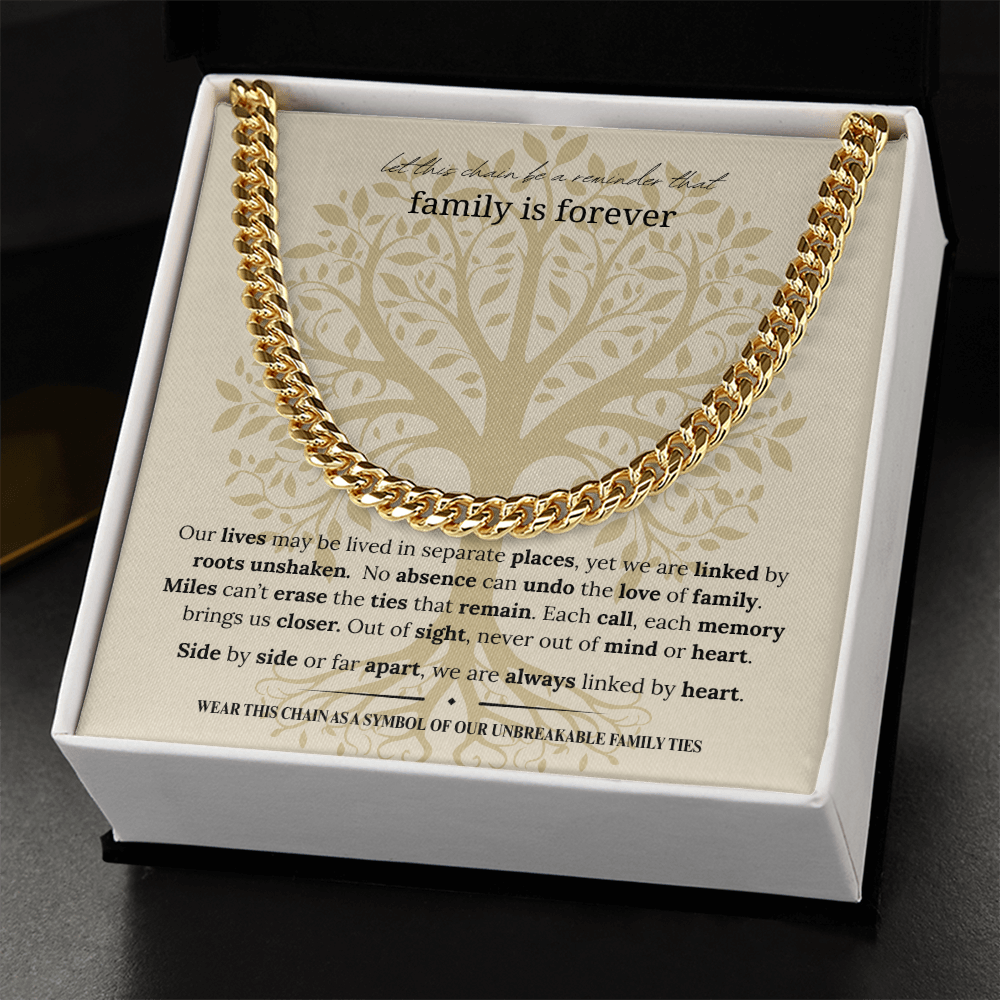 Gift for Dad, Son, or Brother | Family Is Forever Cuban Link Chain | Stainless Steel or 18K Gold Necklace | Symbol of Family Ties