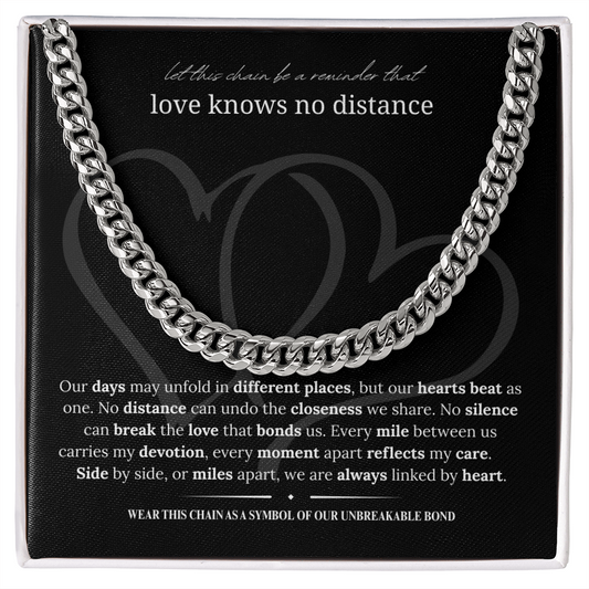 Long Distance Boyfriend Gift | Cuban Link Chain Necklace | Long Distance Love Gift for Him | 18K Gold or Stainless Steel
