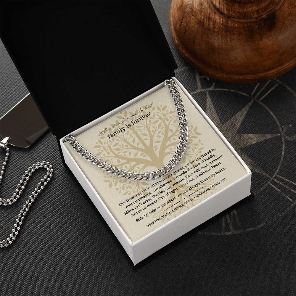 Gift for Dad, Son, or Brother | Family Is Forever Cuban Link Chain | Stainless Steel or 18K Gold Necklace | Symbol of Family Ties