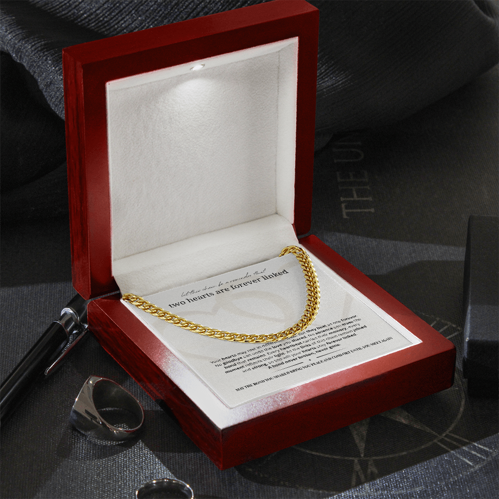 Sympathy Gift for Men | Memorial Necklace for Men |  Cuban Link Chain |  Two Hearts Are Forever Linked  | Stainless Steel or 18K Gold