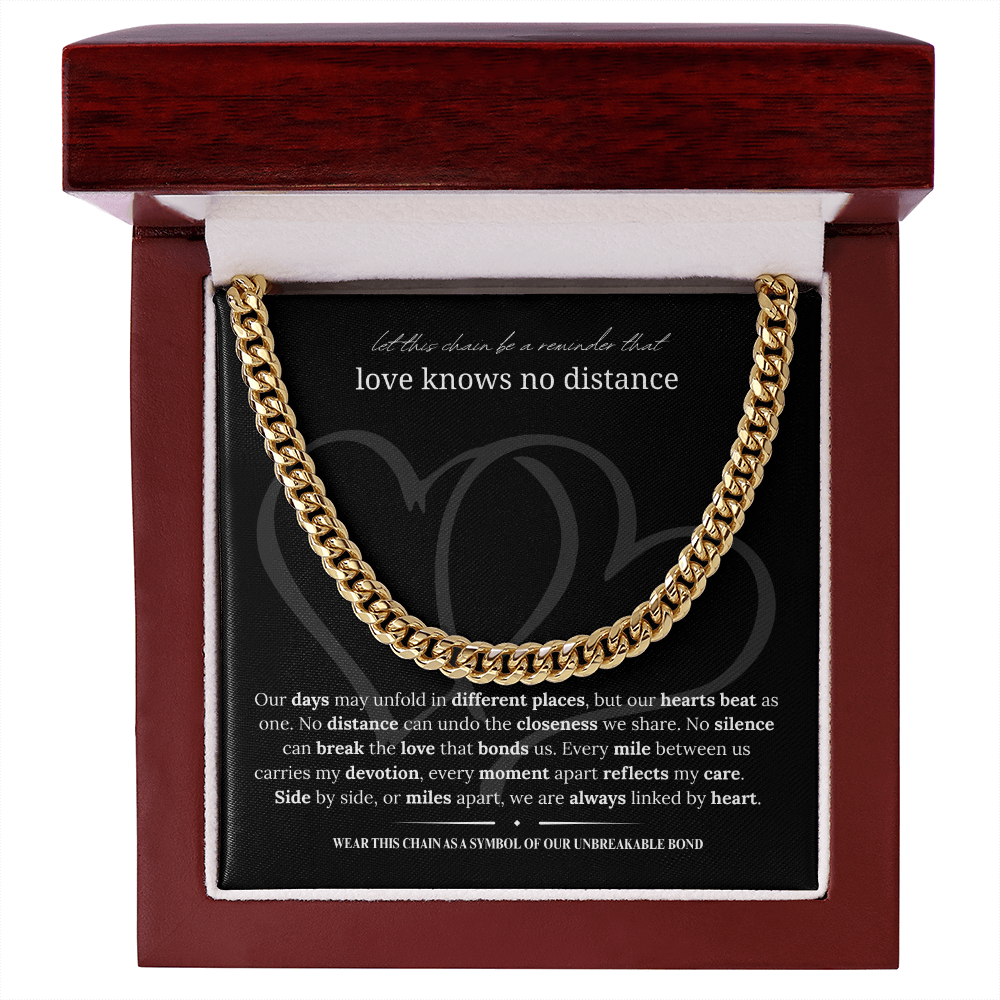 Long Distance Boyfriend Gift | Cuban Link Chain Necklace | Long Distance Love Gift for Him | 18K Gold or Stainless Steel