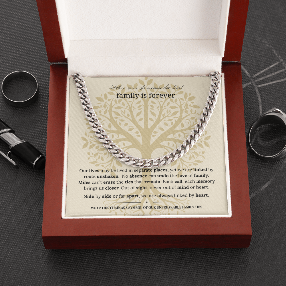 Gift for Dad, Son, or Brother | Family Is Forever Cuban Link Chain | Stainless Steel or 18K Gold Necklace | Symbol of Family Ties