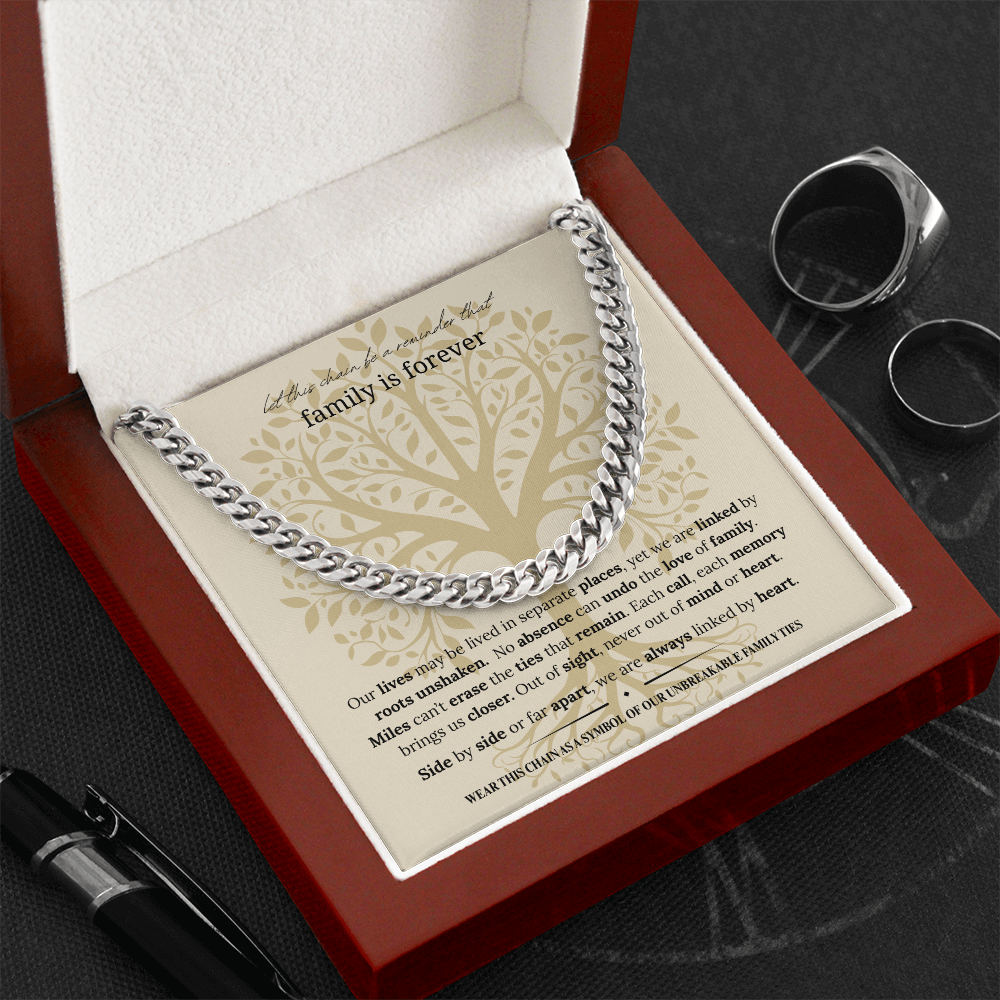 Gift for Dad, Son, or Brother | Family Is Forever Cuban Link Chain | Stainless Steel or 18K Gold Necklace | Symbol of Family Ties