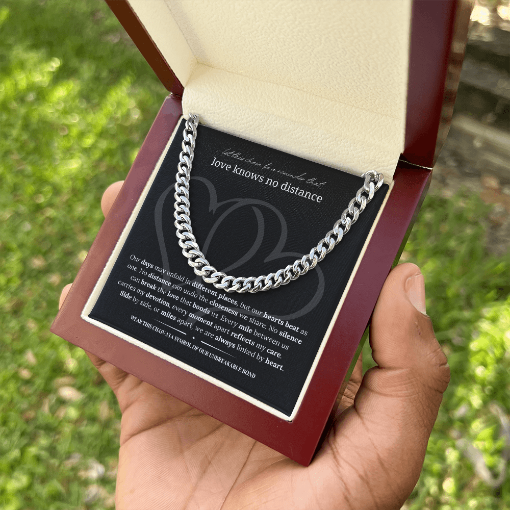 Long Distance Boyfriend Gift | Cuban Link Chain Necklace | Long Distance Love Gift for Him | 18K Gold or Stainless Steel