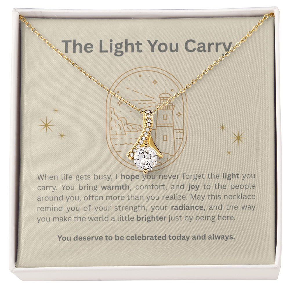 The Light You Carry Women's Empowerment Necklace – Alluring Beauty Pendant with Heartfelt Message Card | 14k White Gold or 18k Gold Finish | Inspirational Gift for Her